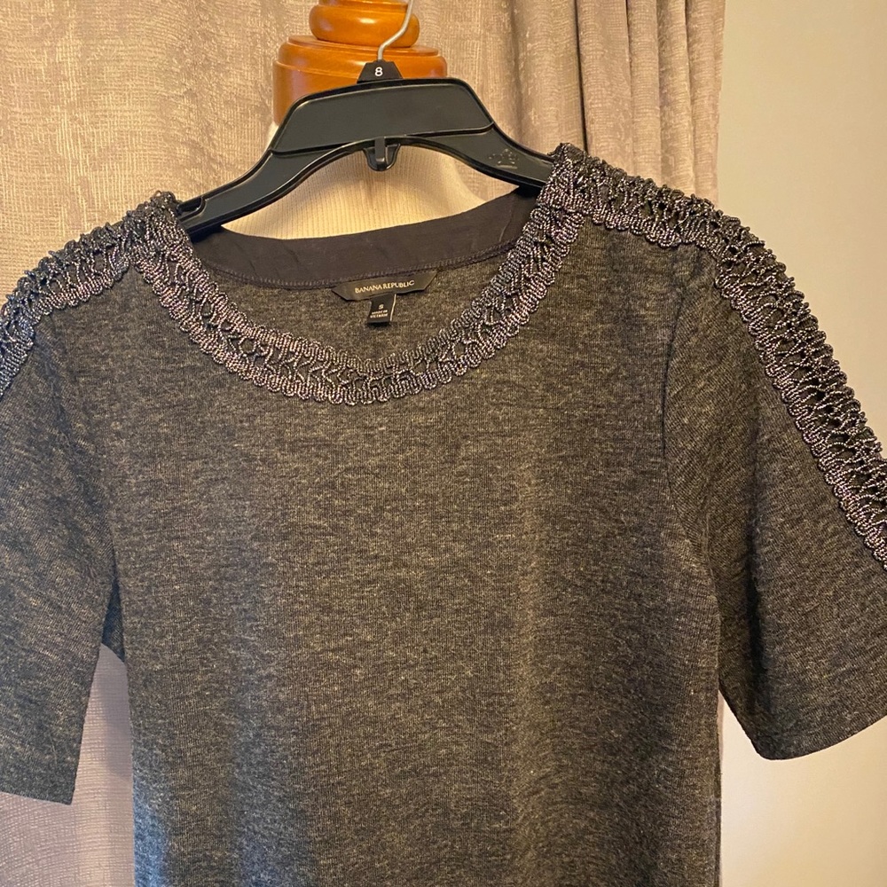 Grey embellished crew neck top
